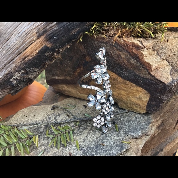Sz 5.5 stunning flower crystal long ring boho new - Picture 10 of 11